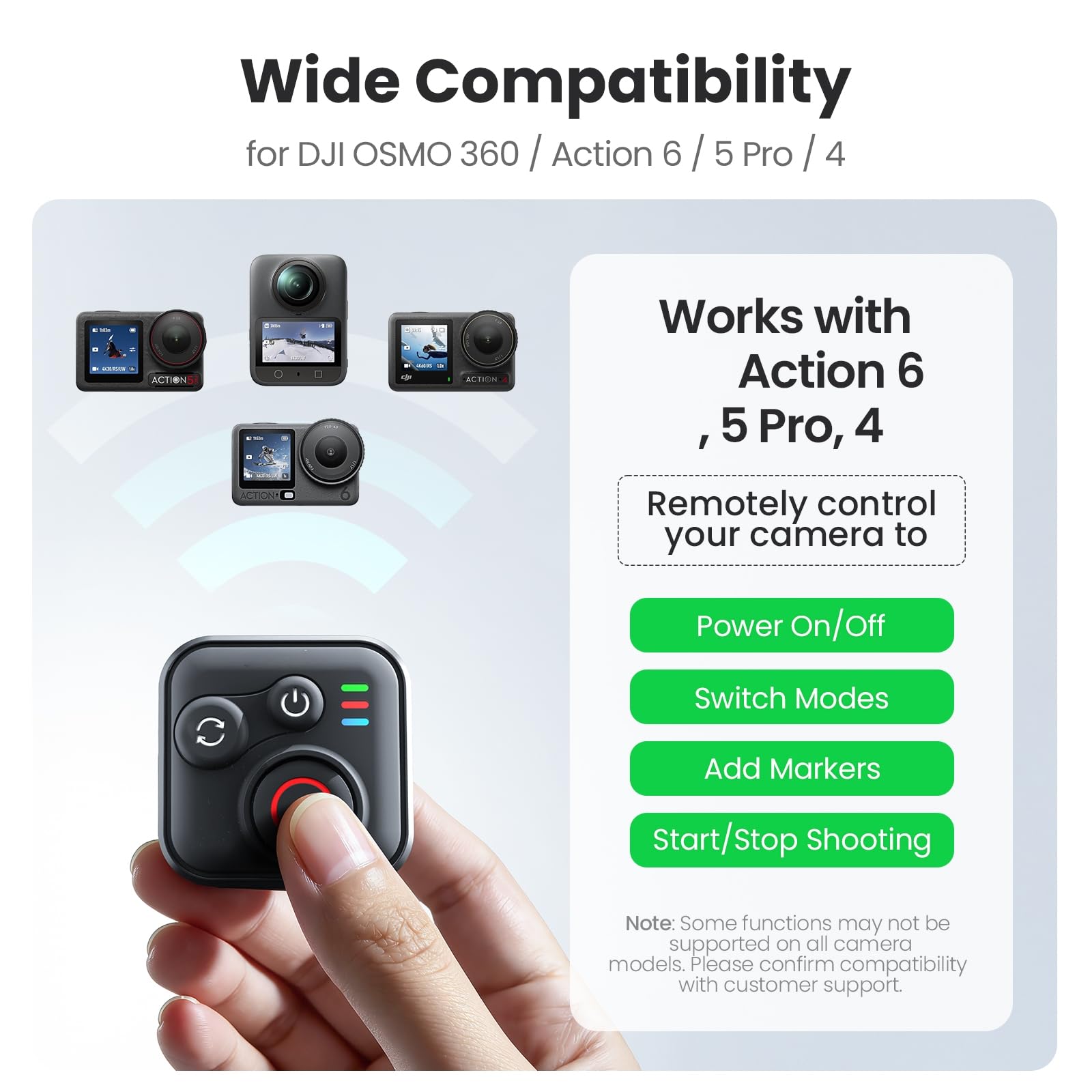 Télécommande pour caméra d'action DJI Osmo 360/Action 6/5 Pro/4, portée de télécommande de 50 mètres, autonomie de la batterie 96 heures, étanche