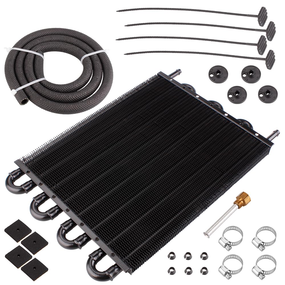 8 Rows Transmission Oil Cooler,Universal 8 Pass Aluminum Remote 5/16" Engine Oil Cooler Kit Radiator with Hose Mounting Kit