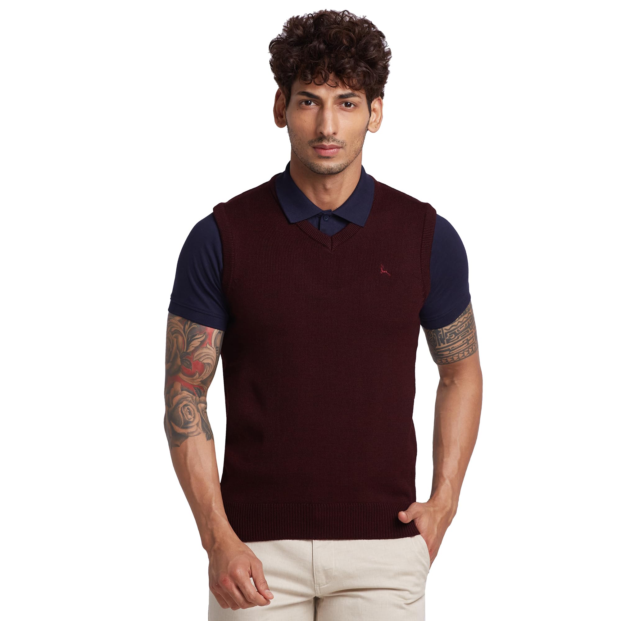 Men Regular Fit Solid Pattern Pure Acrylic Sleeveless V Neck Casual Sweater