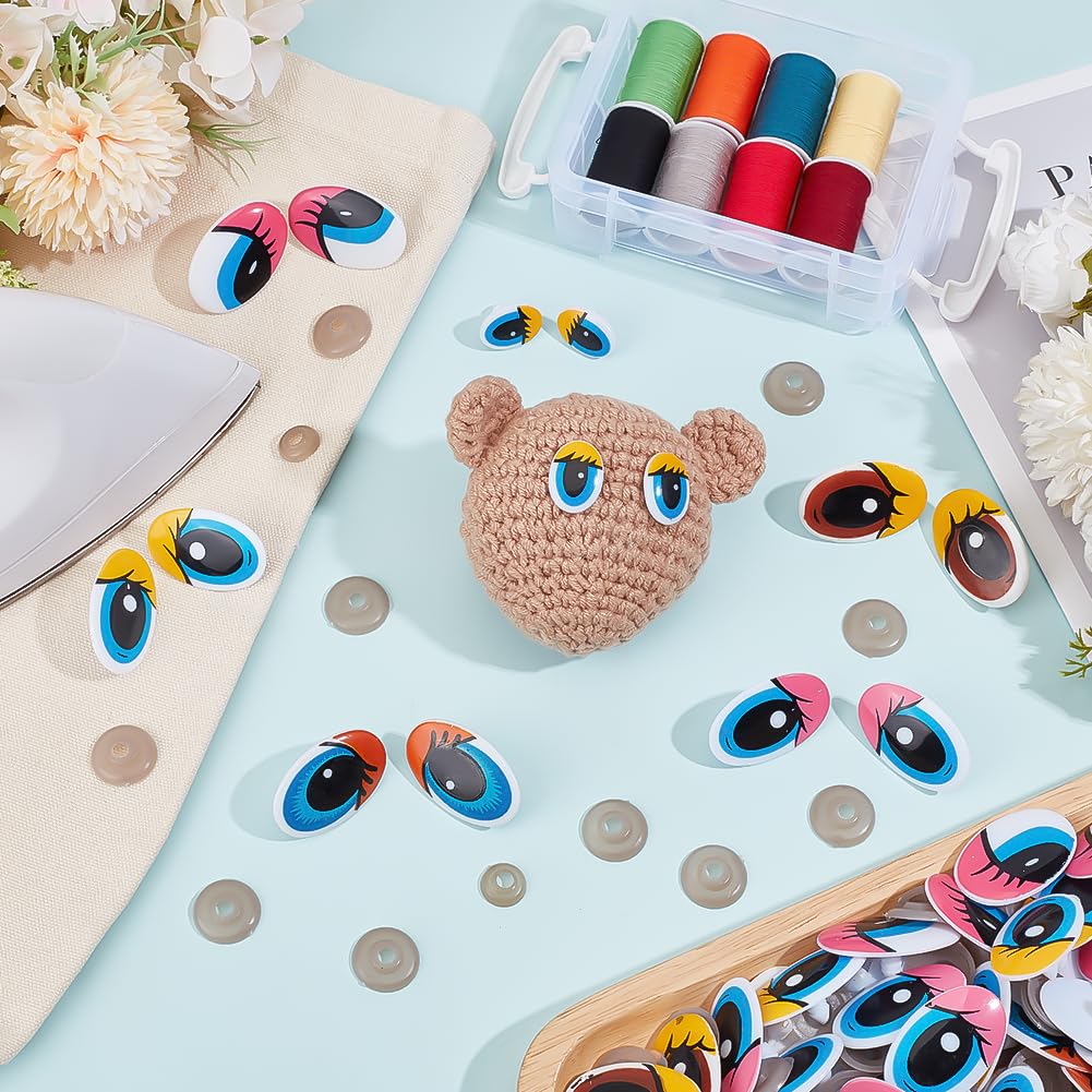 PH PandaHall 18 Ensemble D'Yeux De Sécurité Avec Cils, Yeux Au Crochet à Paillettes Yeux D'animaux Artisanaux Yeux En Plastique De 20 Mm Avec Rondelle Pour Amigurumi, Ours En Peluche, Marionnette