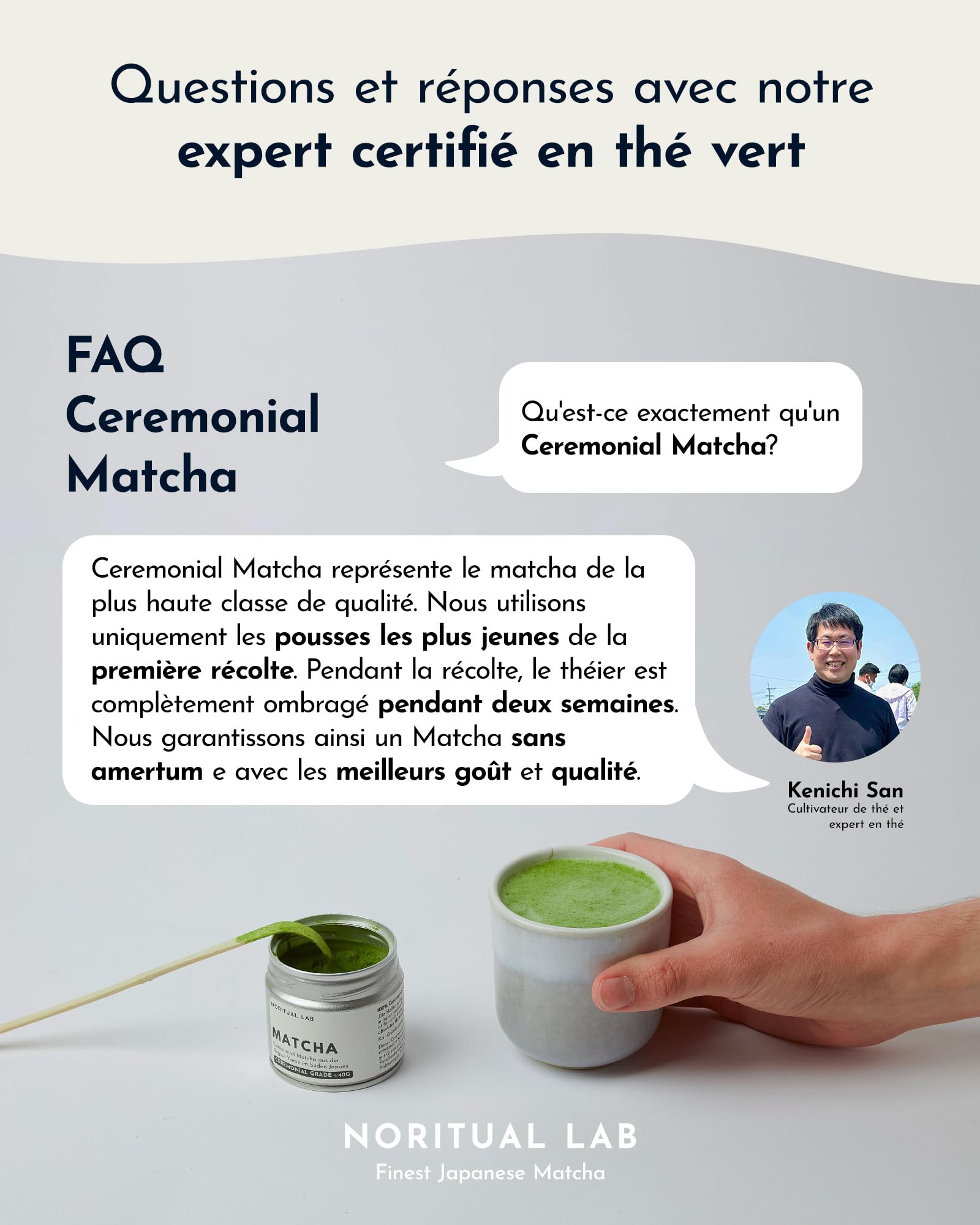 Ceremonial Matcha - Poudre de Matcha pure du Japon - Ceremonial Grade - Thé vert Matcha original - Première récolte - 100% naturel et testé en laboratoire - 40g