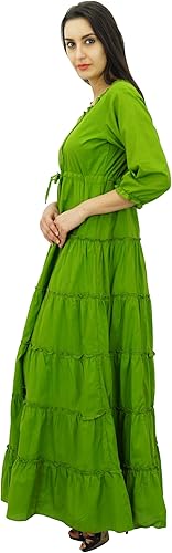 Miniatura 2 de Bimba Vestido largo de algodón de verano con manga 34 para mujer con cordón en la cintura