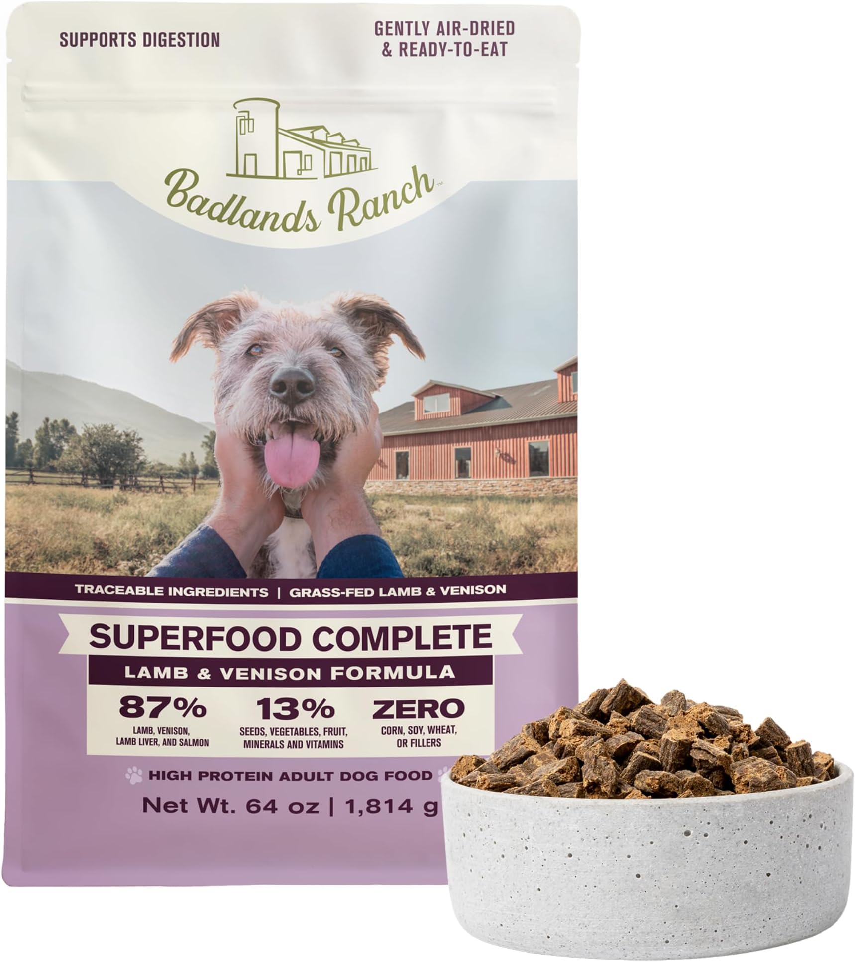 by Katherine Heigl – Superfood Complete Air-Dried Lamb & Venison Dog Food – High Protein with Superfoods for Daily Wellness & Consistent Nutrition – 64 oz