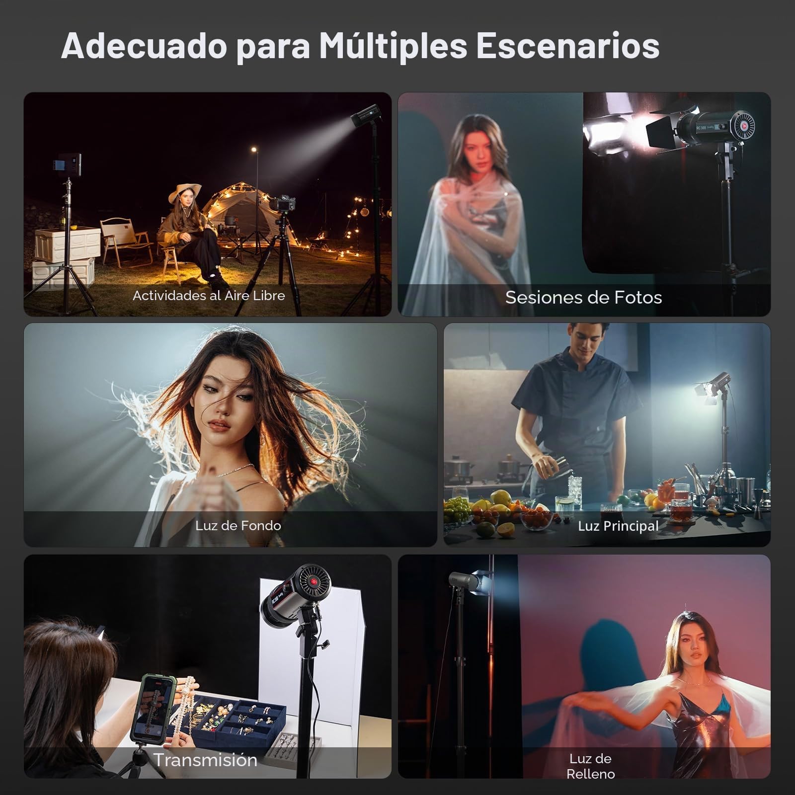 SMALLRIG RC 30B COB Luz de Vídeo, 30W Luz de Vídeo Bicolor CCT 2700K-6500K, 10900 Lux@1m, Ángulo Ajustable de 15°- 60°, CRI 96+, TLCI 96+, Iluminación Trasera Dura para Fotografía - 4280