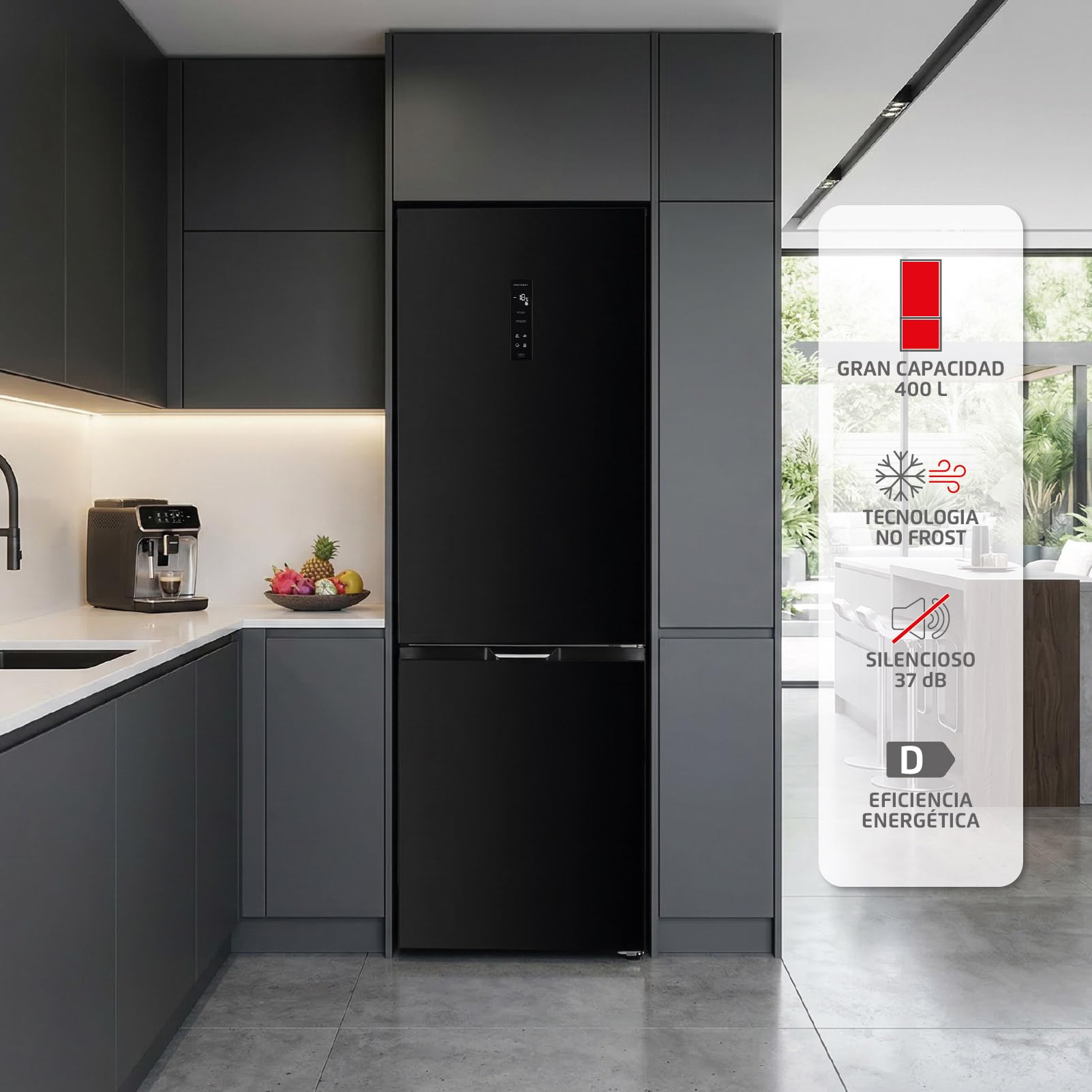 Corberó - Frigorífico Combi | CCH185406NFN | No Frost | 400 L | 186,5 cm | No Frost | Función Eco | Función Vacaciones | Display en la puerta | Negro — view 3