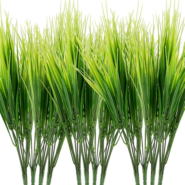 Omldggr 12 Bundles Artificial Plants Grass Plastic Greenery Shrub Bushes Plastic Wheat Grass for Indoor Outdoor Home Garden Decoration