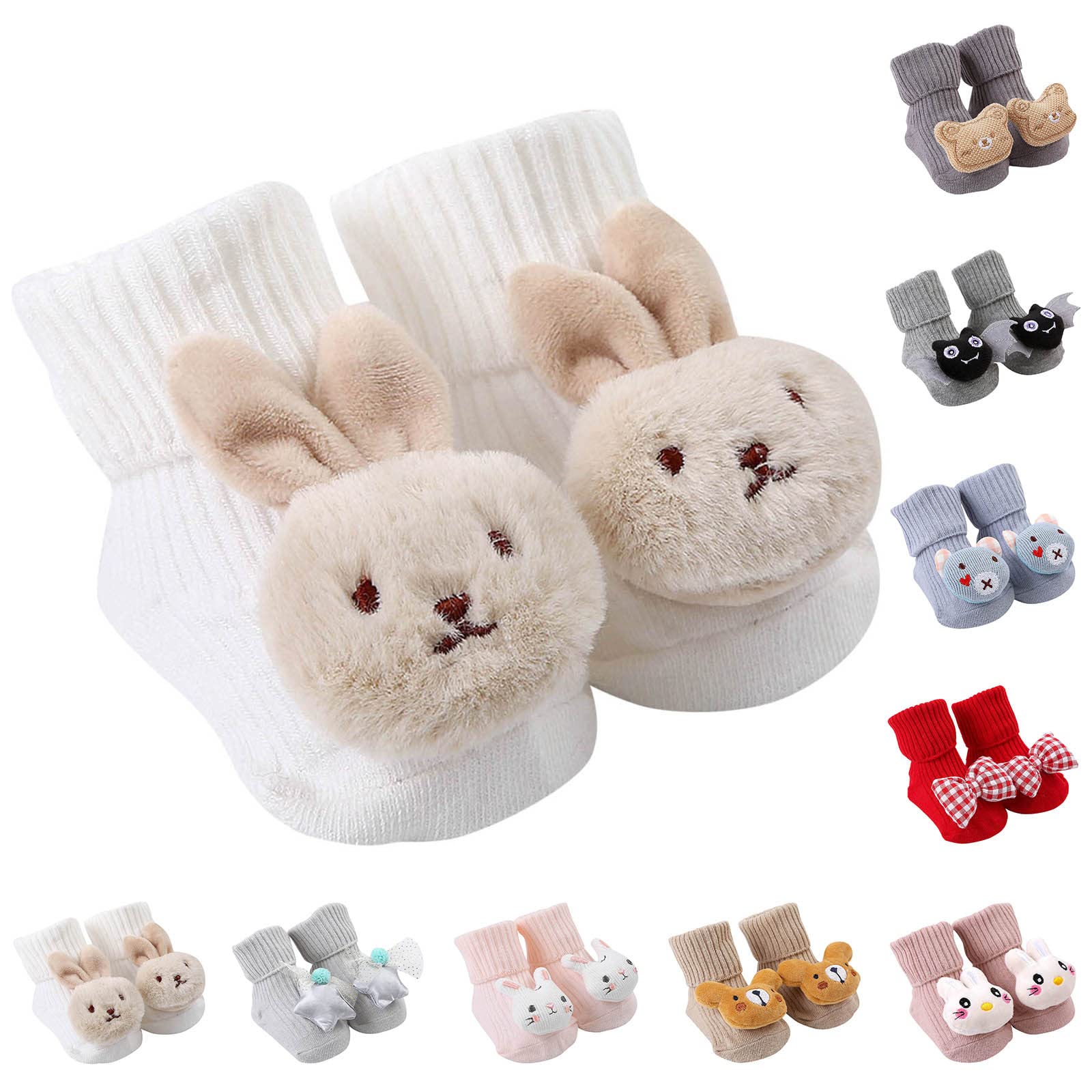 RNTOP Kids Baby Slipper Socks Toddler Unisex Soft Warm Socks Infant Knitted Cartoon Pattern Floor Socks (Black, 0-12 Months)