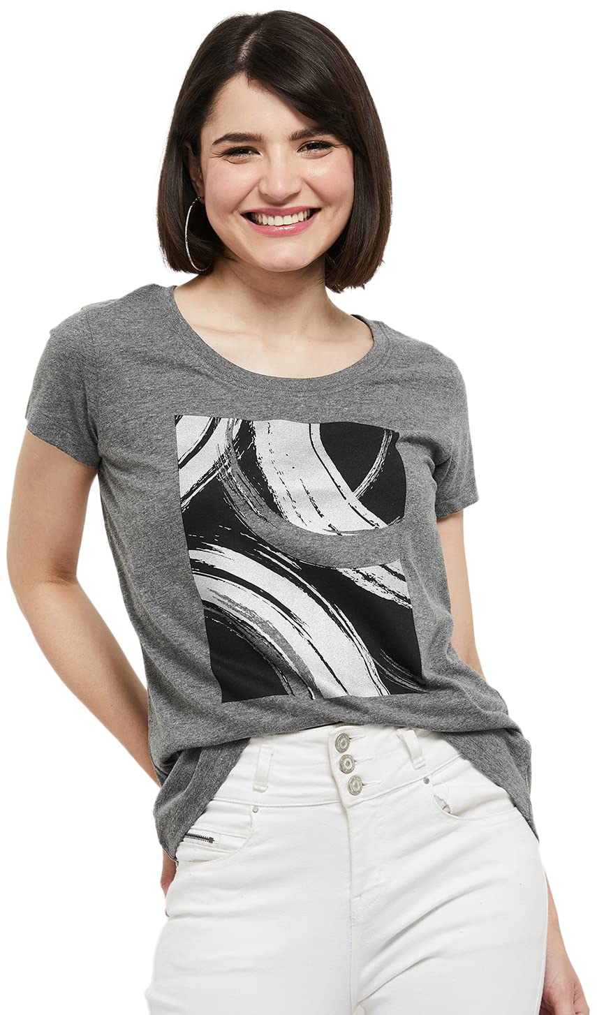 Women's Cotton Regular Fit Printed Round Neck T-Shirt