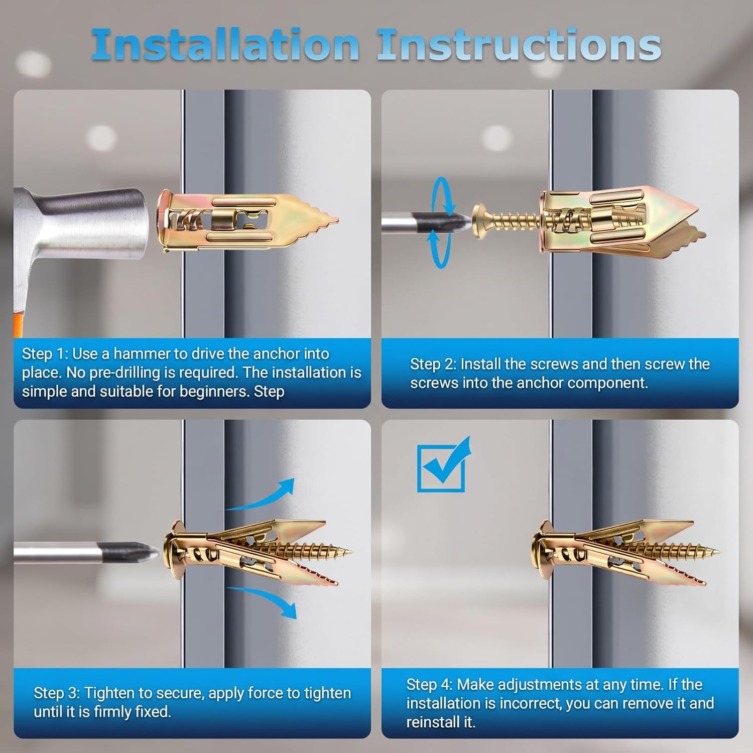 Self Drilling Drywall Anchors with Screws Kit, Sheetrock Anchors