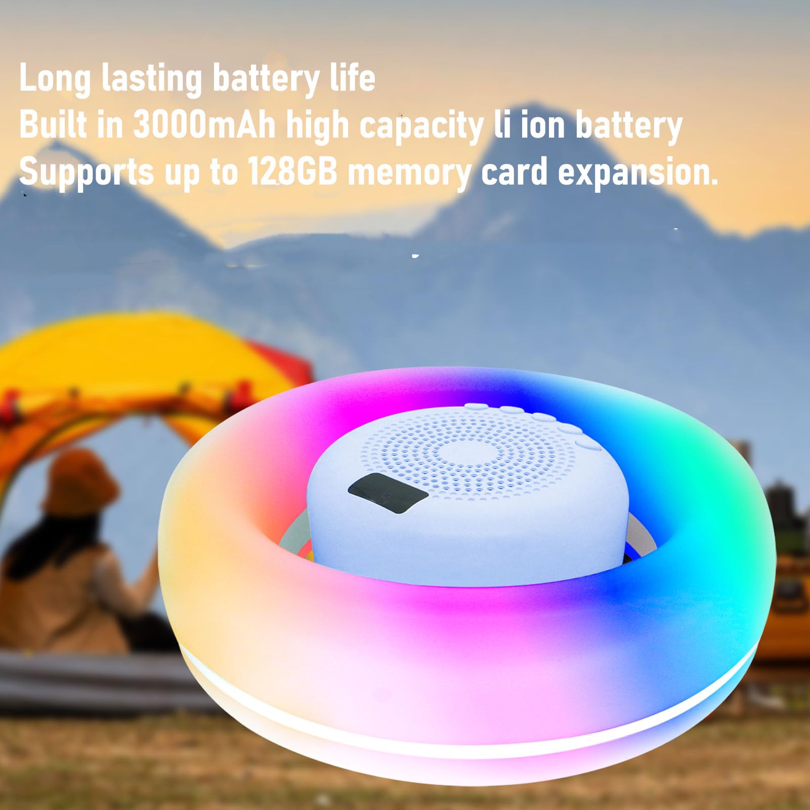Luocute Pływający Głośnik Basenowy z światłami RGB, Wyświetlanie Temperatury IP65 Water Pordelable Głośnik Basenowy na Zewnątrz (BLUE)