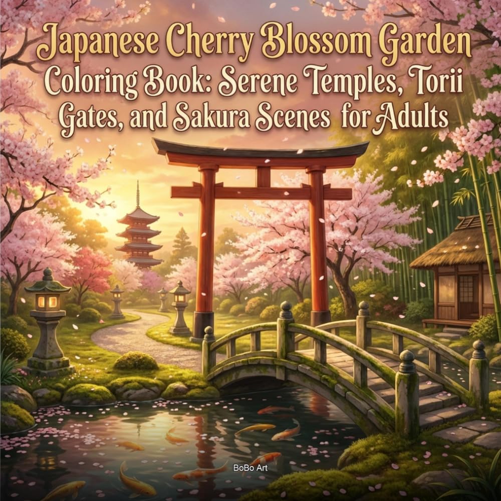 Japanese Cherry Blossom Garden Coloring Book for Adults: Serene Sakura Scenes and Zen Landscapes: 50 Bold and Easy Designs Featuring Torii Gates, Koi ... and Peaceful Japanese Gardens for Relaxation
