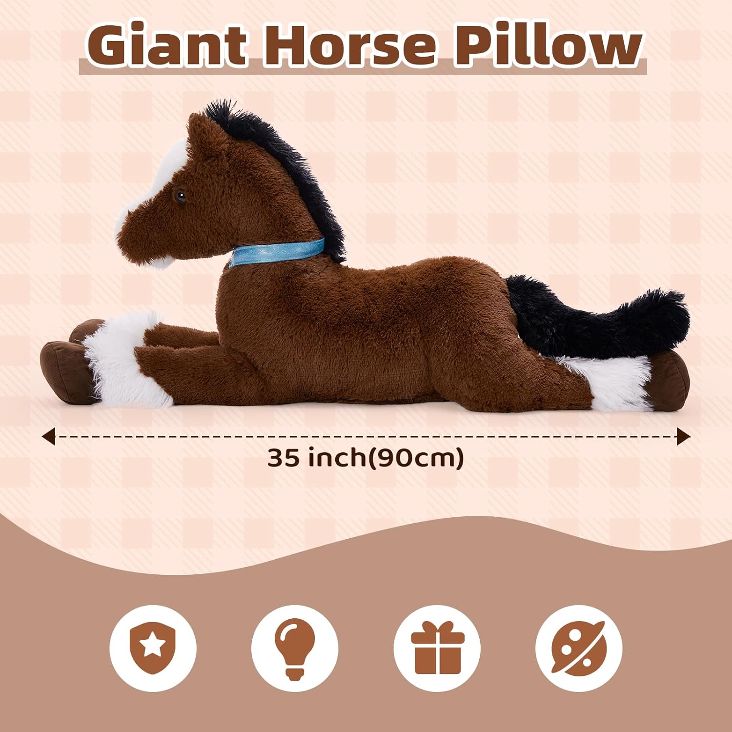 Tezituor 35Inches Large Horse Stuffed Animal, 3 Feet Realistic Stuffed Pony Plush Toy, Hugging Soft Chocolate Horse Plush Body Pillow Gift for Kids Girlfriend - Image 2