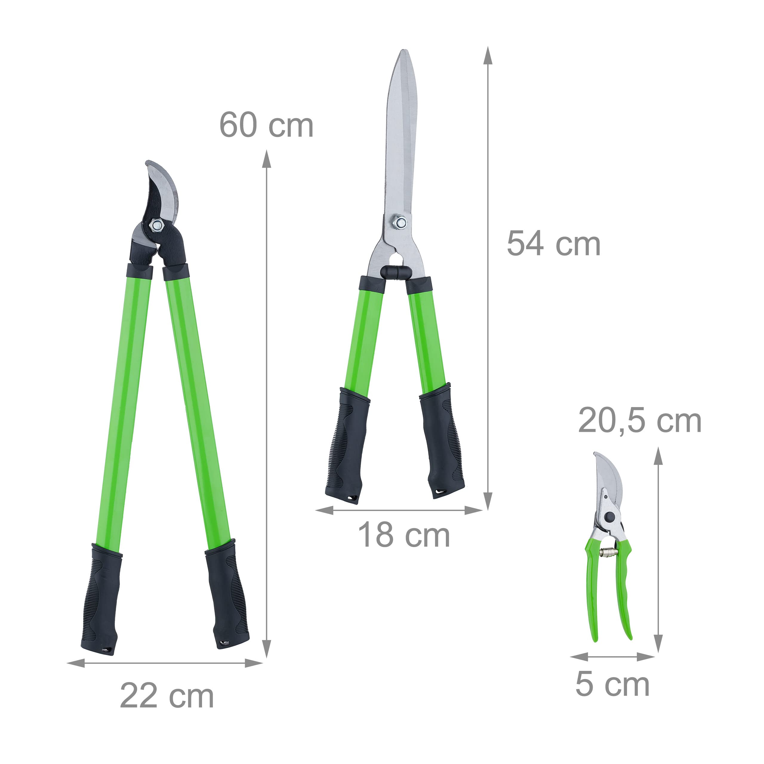 Relaxdays Lot d’Outils de Jardinage, pour Bois Vert, sécateur, cisaille & Taille-haie Manuel, Lame en Acier, Vert