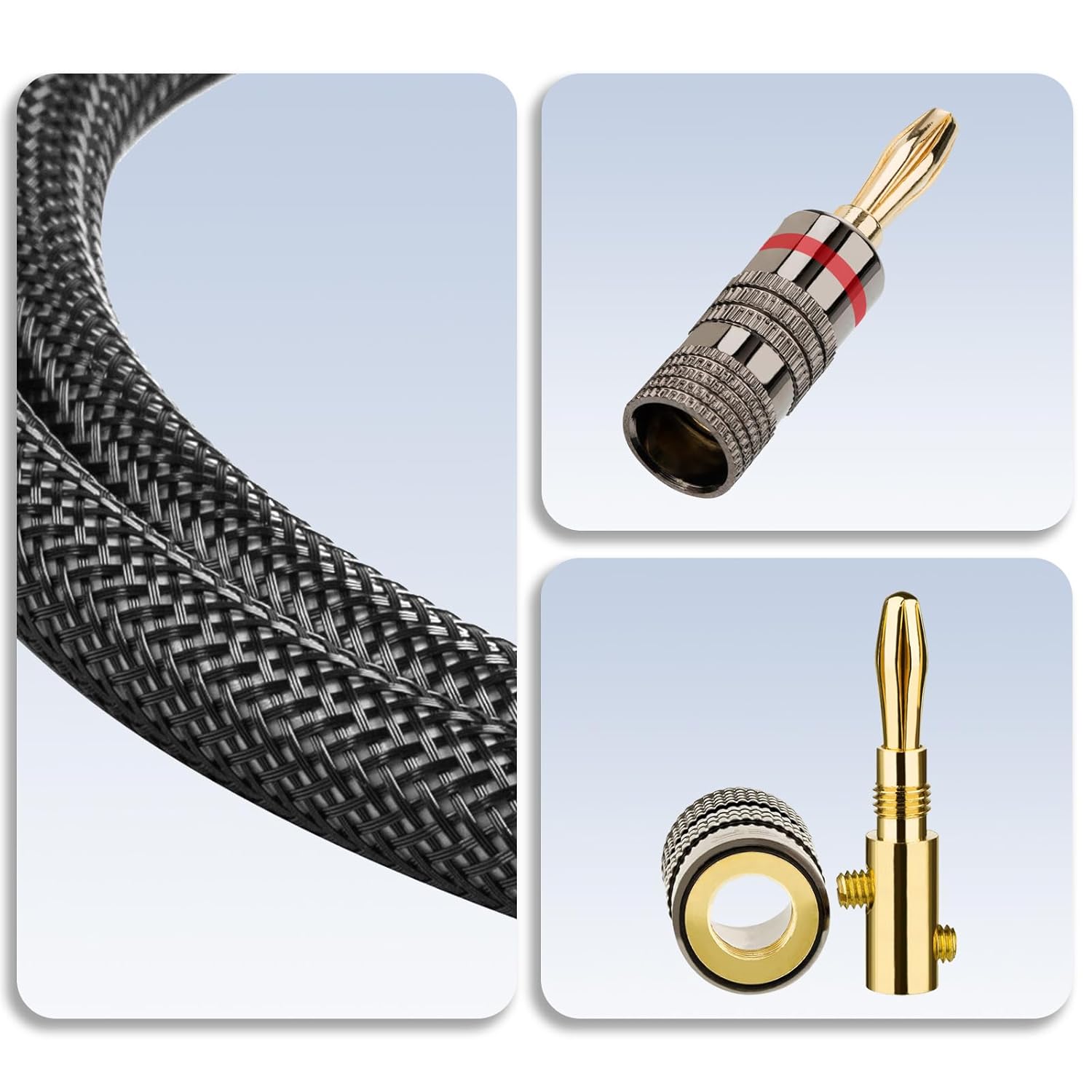 10FT Speaker Cables Banana Plug Speaker Cable Nylon Braided Speaker Wire with Banana Plugs for Speaker Wire Use for Home Theater，Car and More（1 Pack）