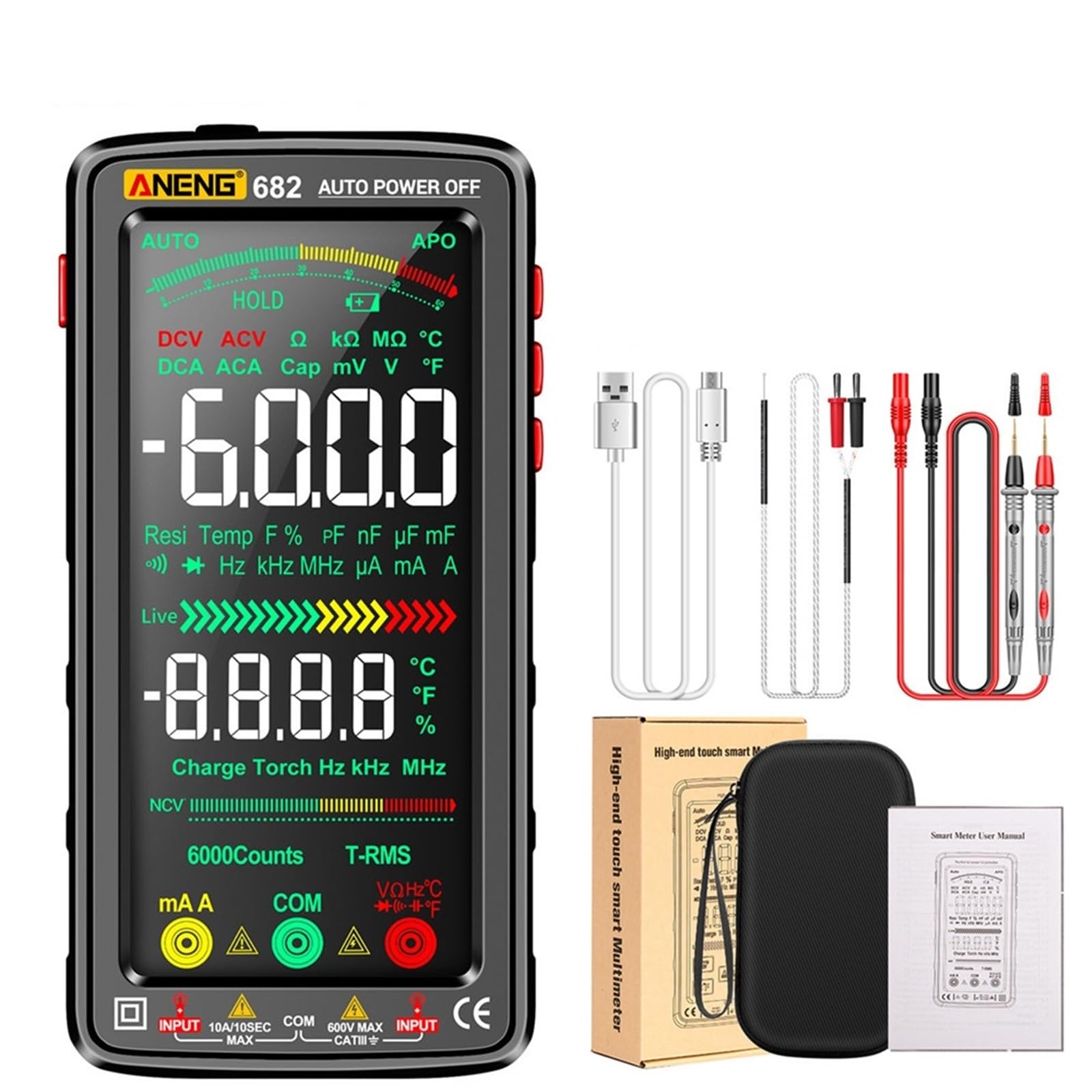 682 Profesjonalny inteligentny multimetr AC/DC Amperomierz Tester napięcia elektrycznego Akumulator Ohm Dioda Tester Narzędzie dla elektryków(682 red)