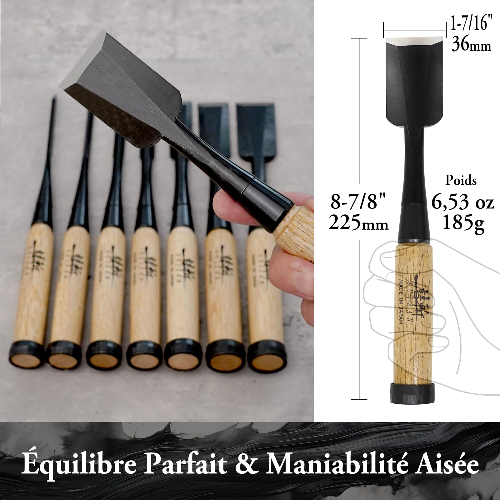 SUIZAN Ciseau à Bois Japonais 36 mm – Oire nomi Professionnel Outil de Menuiserie