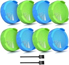 8 Pack Plastic Mason Sprouting Lids with 2 Cleaning Brush, Easy Rinse and Drain Sprouting Kit for Wide Mouth Mason Jars, Sprouting kit for Growing Broccoli, Alfalfa, Mung Beans (4Blue+4Green)
