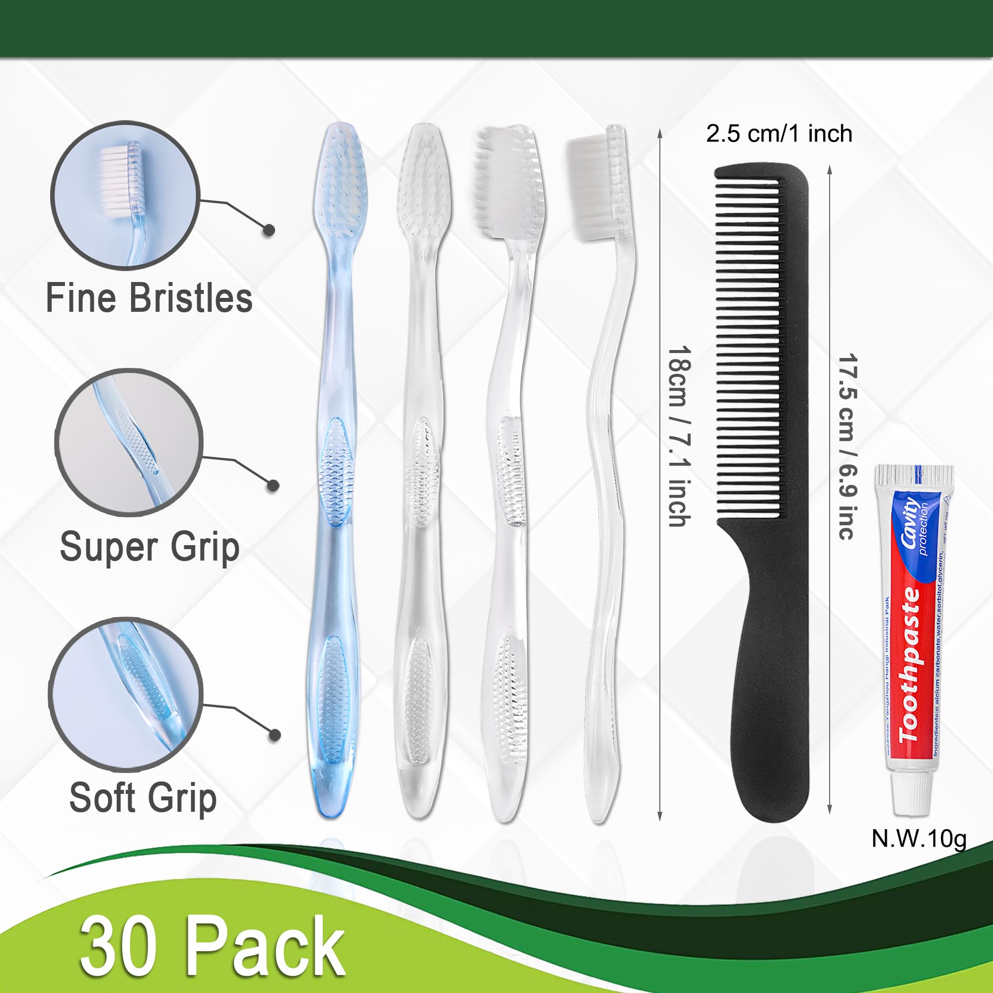 HQSLsund 100 Pack Disposable Toothbrushes with Toothpaste and Comb for Homeless Individually Wrapped,10g Travel Toothpaste,7inch Black Hair Comb