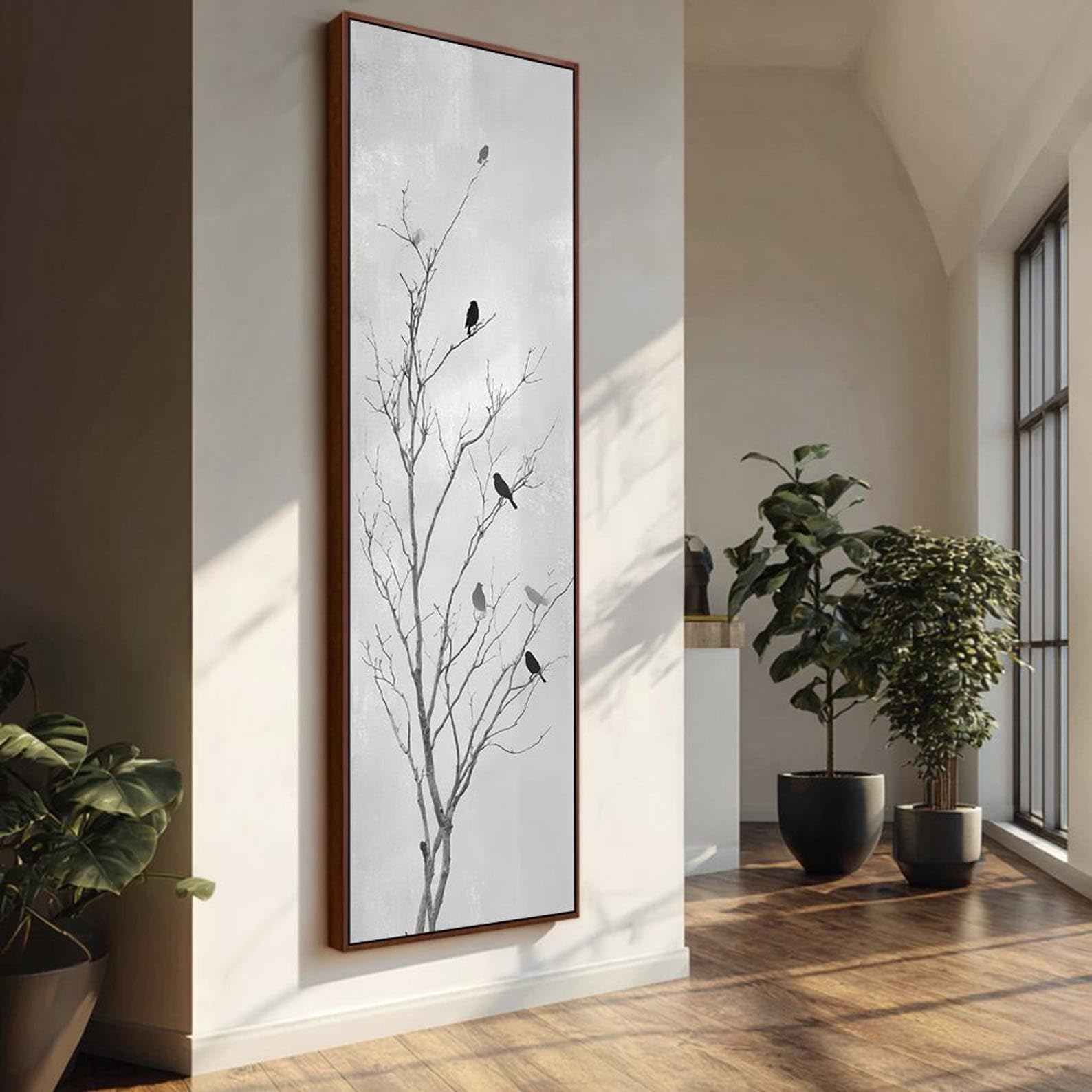 XINBAO Vertical Bird Wall Art, Large Canvas Print, Tall Thin Canvas Wall Art for Living Room, Slender Branch Painting, Decor(35x105cm/Frameless)