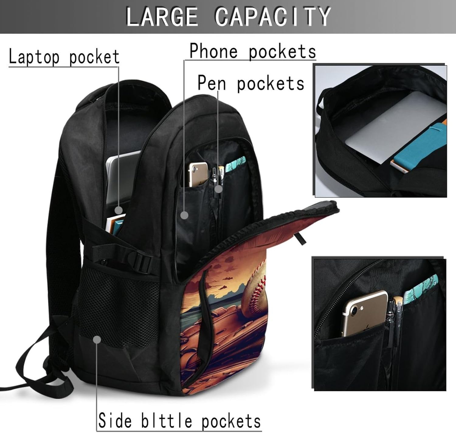 Travel Laptop Backpack Business Backpack for Men Women Retro Baseball Travel Backpack with USB Charging Port image 4
