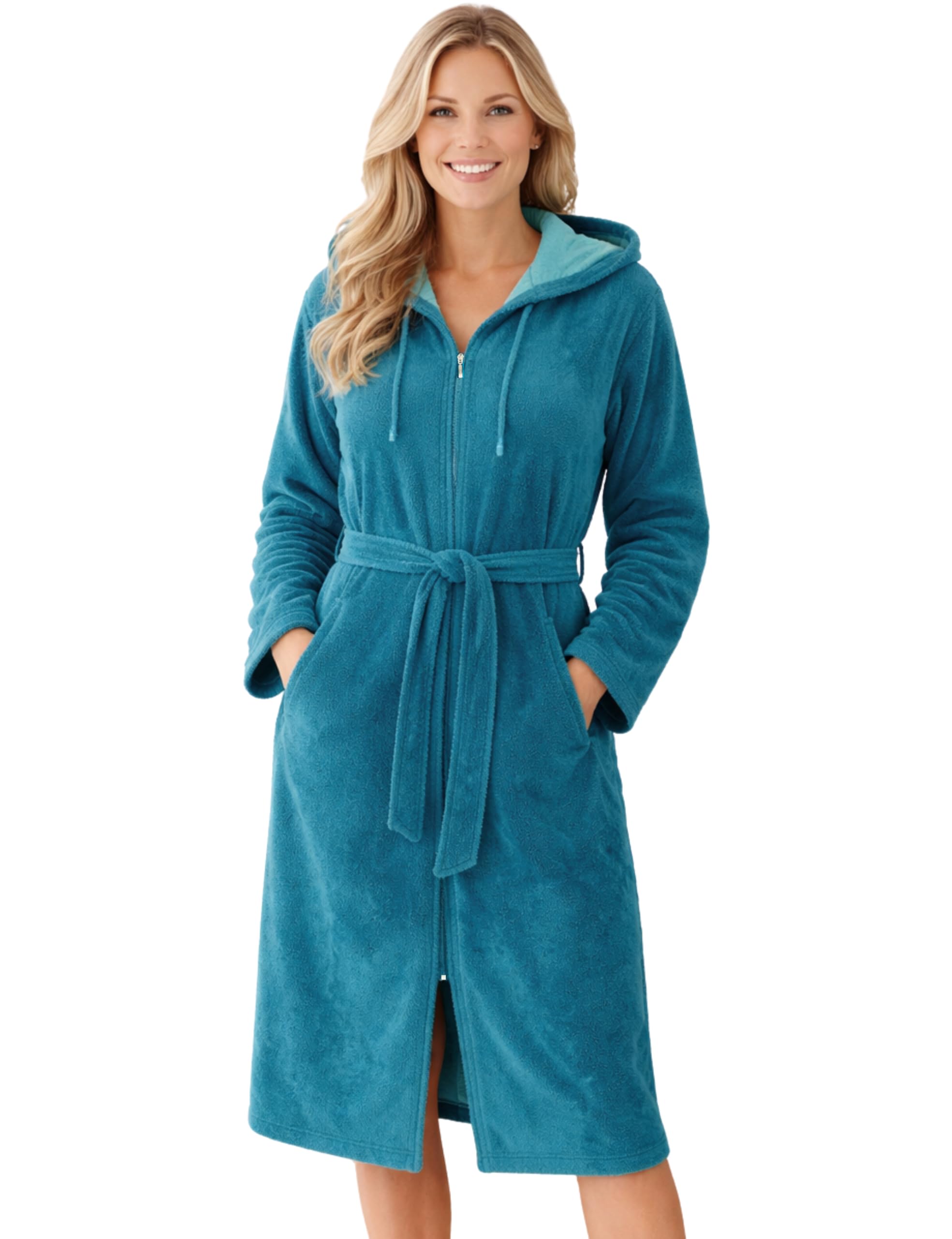 Morgenstern Peignoir de Bain Femme avec Fermeture Éclair Robe de Chambre avec Capuche