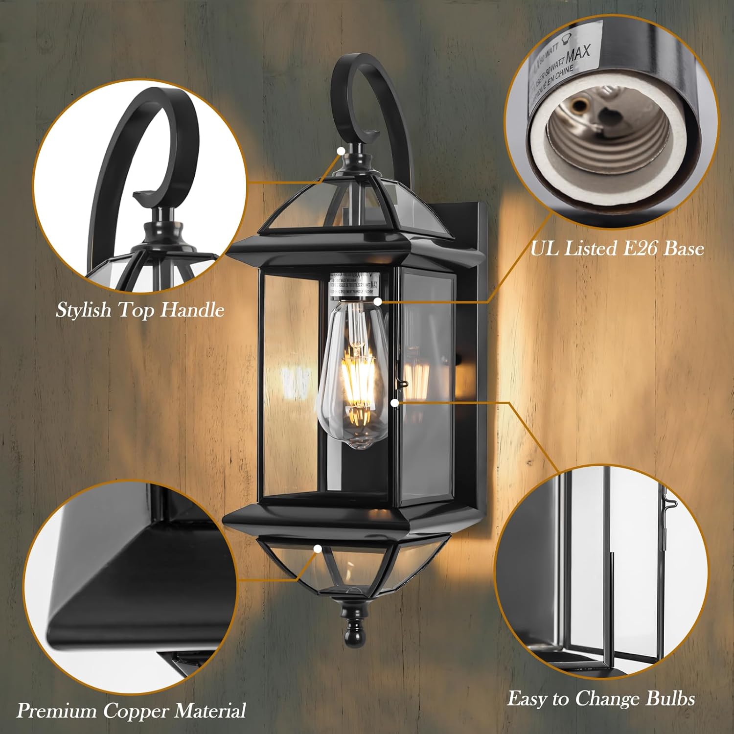 18" Large Black Copper Outdoor Wall Light Fixture, Oil-Rubbed Blackened Bronze Vintage Outside Wall Mounted Porch Lamp Waterproof, Exterior Sconce for Patio Garage Front Door (Bulb Not Included)
