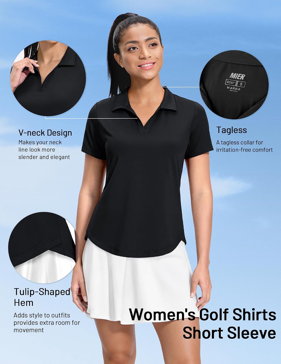 MIER Polo Shirts for Women V Neck Short Sleeve Golf Tennis Shirts Quick Dry Soft UPF 50+ Collared Active Tops, Lightweight