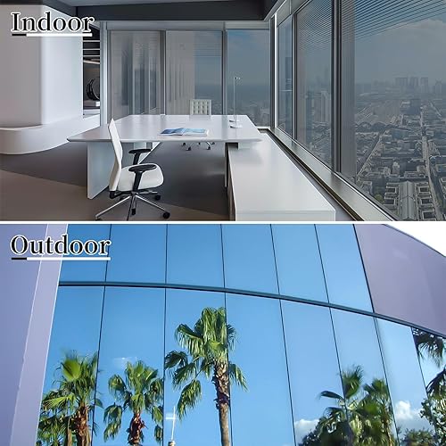 Miniatura 3 de Bloss Película de privacidad unidireccional para ventana, película UV no adherente, bloqueo solar, extraíble, adherencia estática, color plateado,