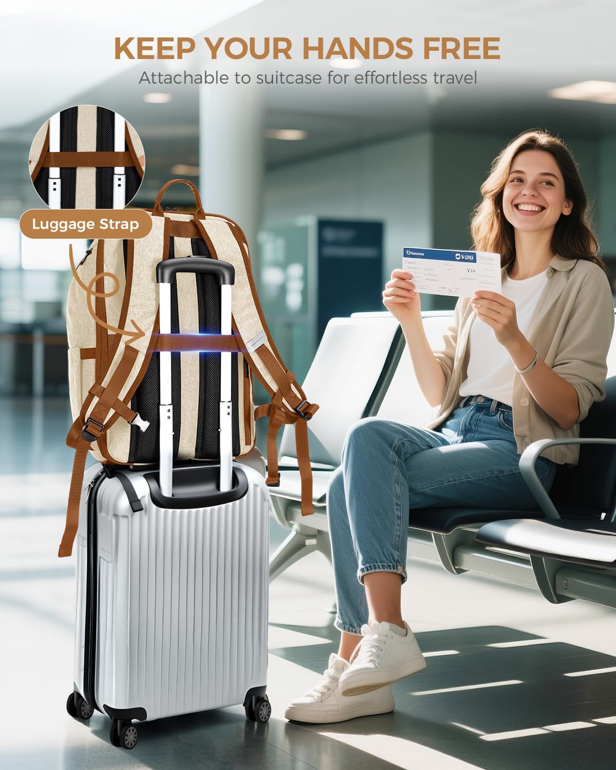 17 Inch Laptop Backpack for Men, Business Travel Anti-Theft Backpack with USB Charging Port, Water Resistant Computer Bag Carry On Flight Approved for Work College Weekender, Beige - Image 6