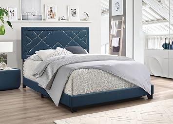 Bedroom Furniture Bed Frame, Classic Platform Fabric Upholstered Bunk Bed with Trundle Frame Mattress Foundation, No Box Spring Required Copper Queen Bed Teal Fabric Eastern King Bed