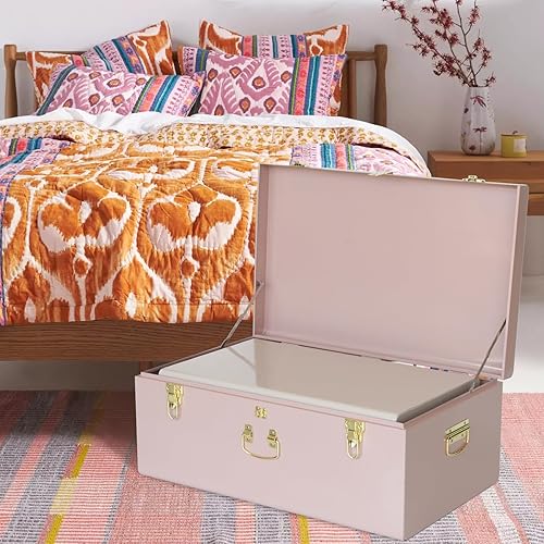 Miniatura 7 de Vixdonos Juego de 3 baúles decorativos de metal con cierre de seguridad para organización del tesoro y decoración del dormitorio del hogar, 26.8 x