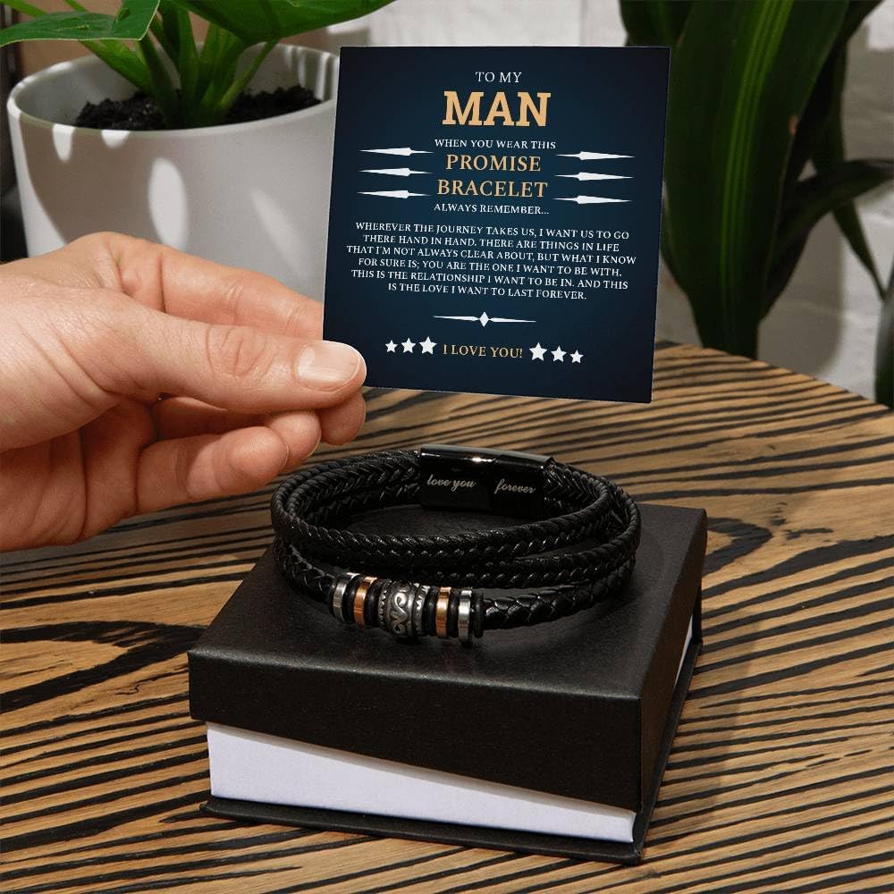To My Man Bracelet Romantic Gift Jewelry for Him, Braided Leather Stainless Steel Bracelets Lettering Love You Forever Gifts for Husband Boyfriend Brother. - Image 2