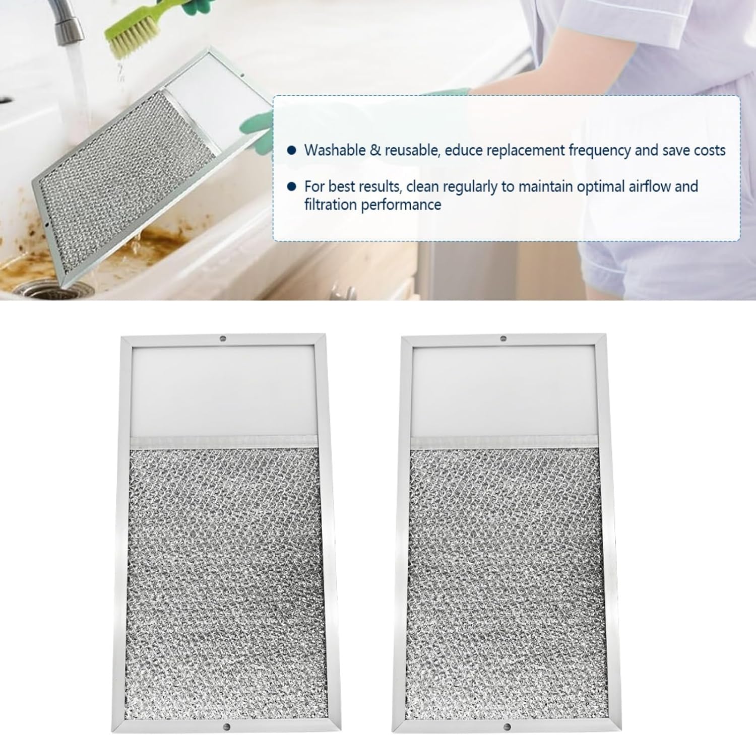 Range Hood Filter with Light Lens Compatible with Broan R610027 SR610027 1568322 1568323 PM25WW PM25BL AL9245, 7-5/8 x 14-1/8 x 3/8 Inch, Aluminum Mesh Range Hood Grease Filter, 2 Pcs