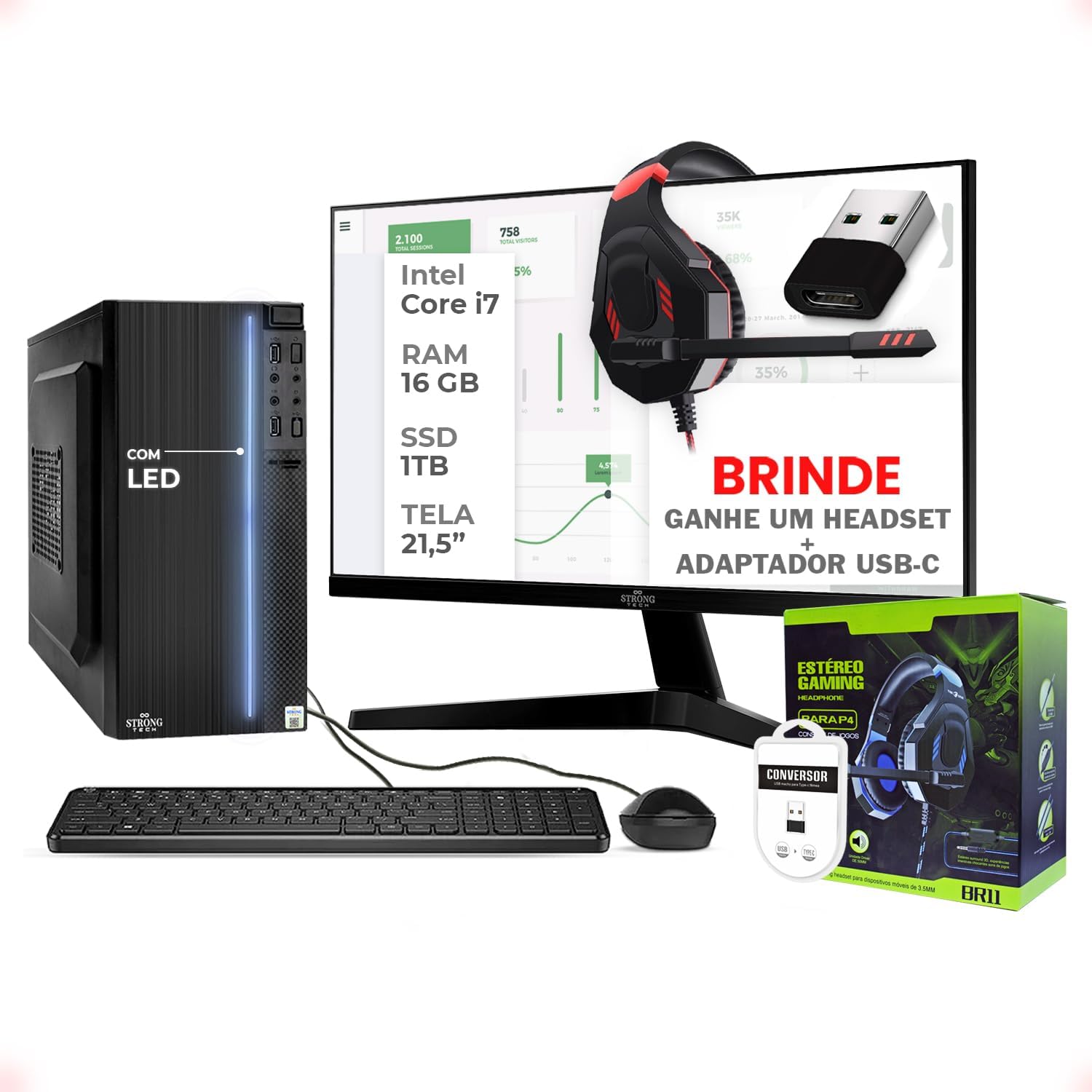 Computador Completo All In One Intel Core i7 21,5" Full HD 16GB SSD ...