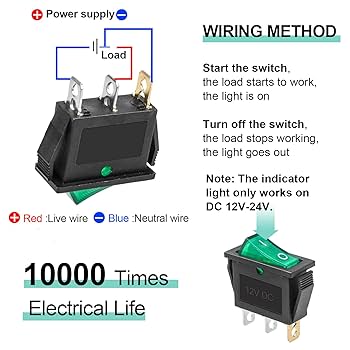 QTEATAK KCD3 SPST On/Off 3-Pin 2-Position Snap DC 12V-24V