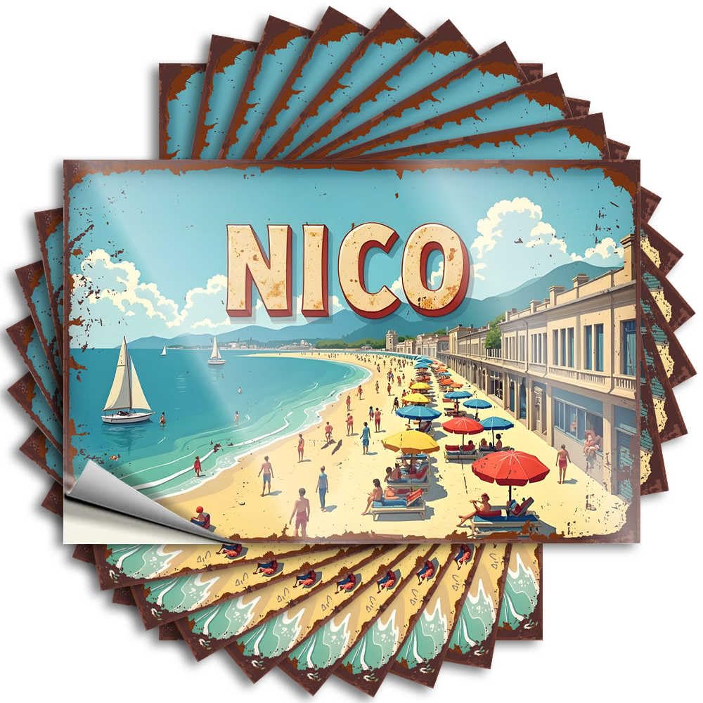 Fzfn Colour Tattoo Man Cave Decorations Custom Stickers, Bumper Waterproof Beachside Bliss: A Vibrant Coastal Scene In Nico For Hydro Flask | Books Vinyl Decals For Exterior Holiday Gift(8X12cm)