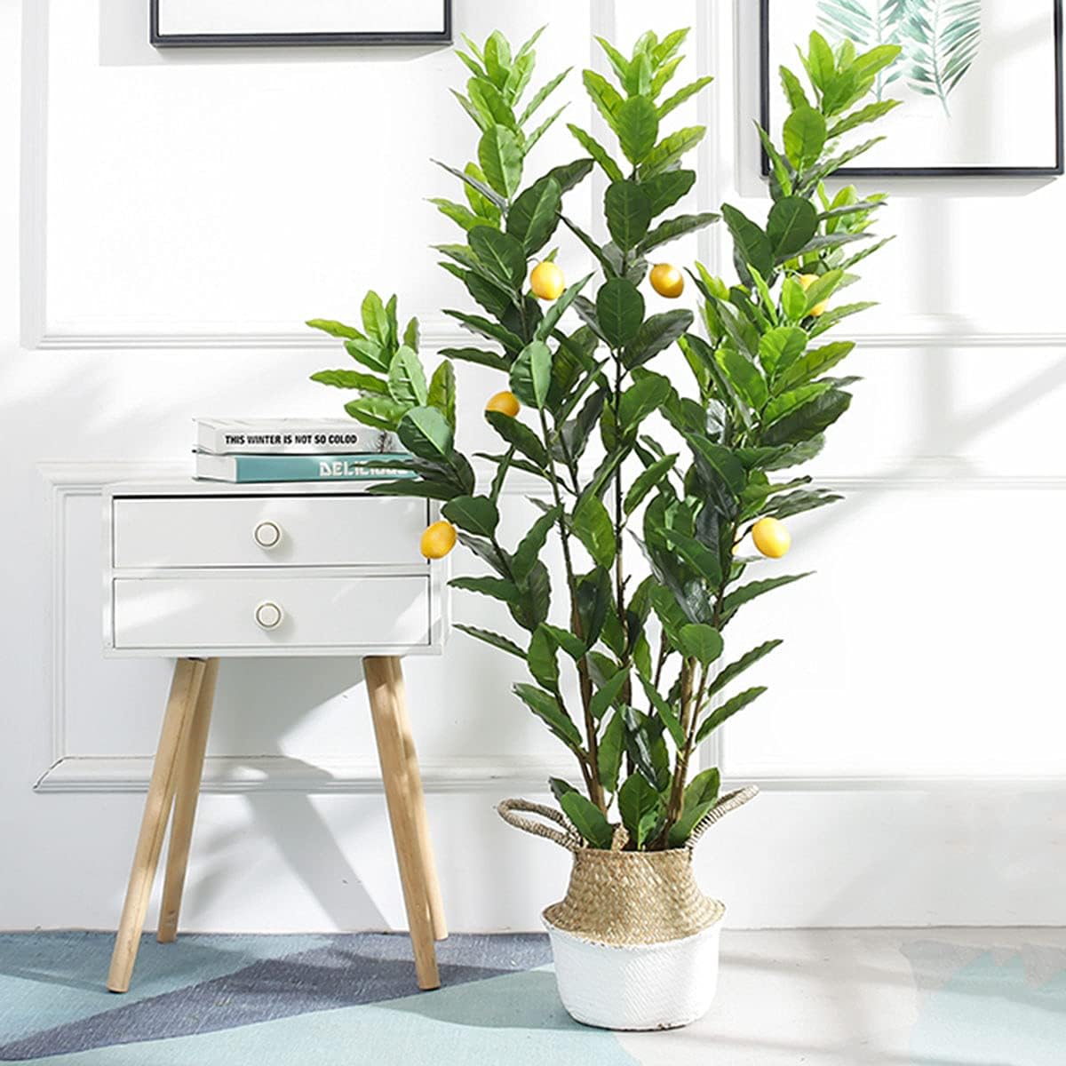 鉢植えの植物 人工的なレモンの木の植物 人工的な植物 花 ホーム 織りの鉢のレモンの木 鉢植えの偽の植物 人工的な鉢植えの植物 庭の装飾 パーティー