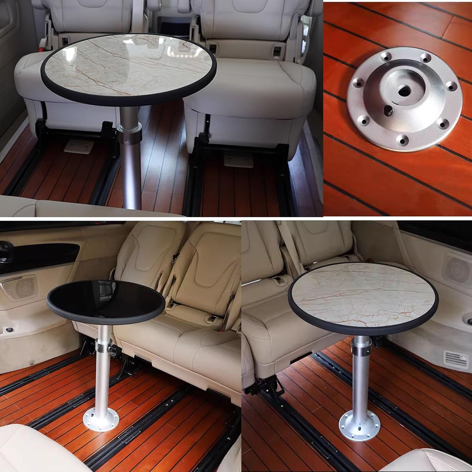 RV Table, Folding Picnic Table, Foldable RV Table Aluminum Alloy Leg, RV Dining Tables, Camper Table with Sink Cup, 17.7in Diameter Round Panel, Compatible with Boat Yacht(Black)