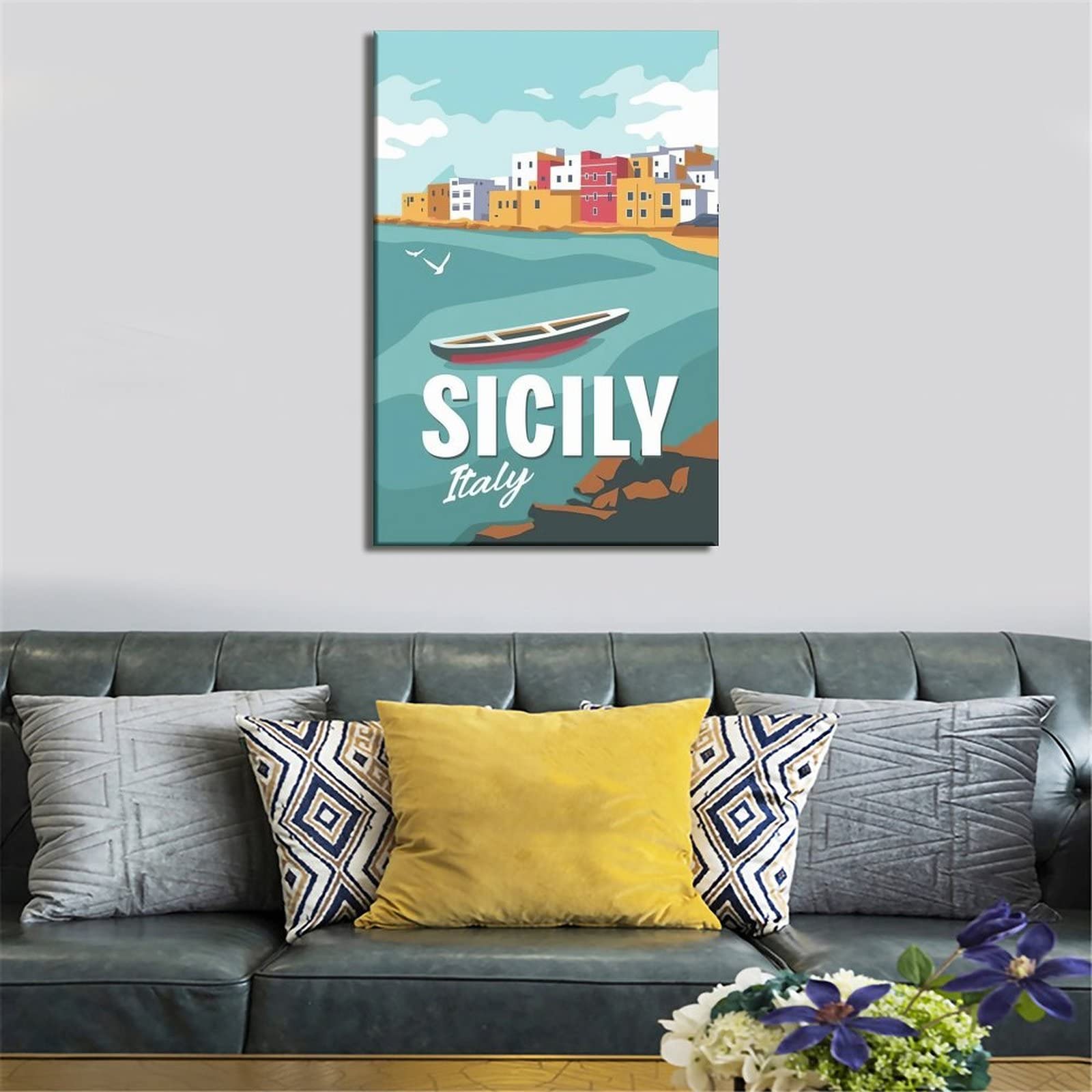Poster vintage da viaggio su tela da parete per la casa o la stanza della Riunione Skyline Poster da viaggio Poster da pittura con stampa regalo