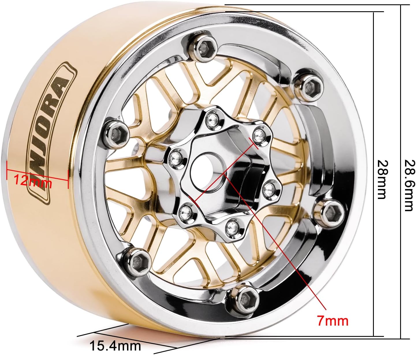 INJORA 1.0 Brass Aluminum Beadlock Wheels ModuWheel for TRX4M SCX24 1/18 1/24 RC Crawlers Upgrade