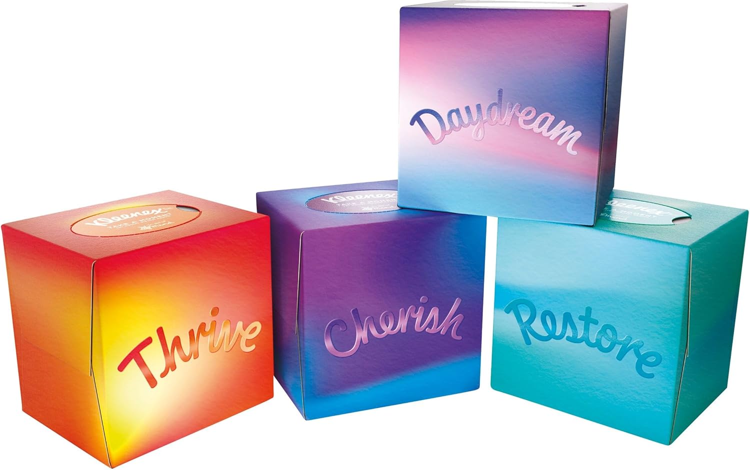 Kleenex Take a Moment Collection Tissues - 12 Cube Tissue Boxes - In Aid of Mind - Contains 4 Different Designs