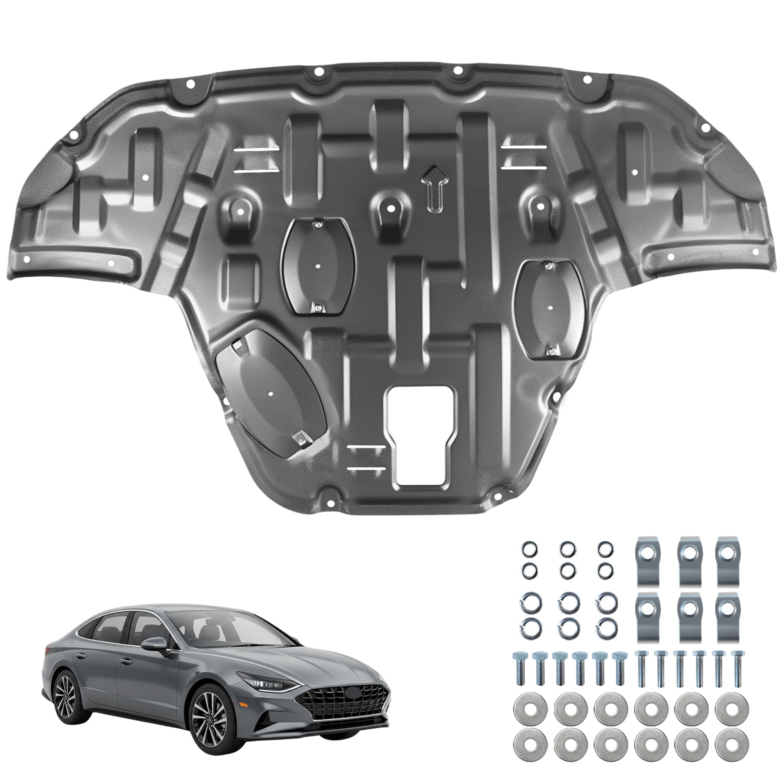 Carbon Steel Engine Splash Shield Fit for Hyundai Sonata 2020-2025, Engine Case Guard Under Engine Cover, Front Engine Guard Mud Flaps Including Screw Hardware.