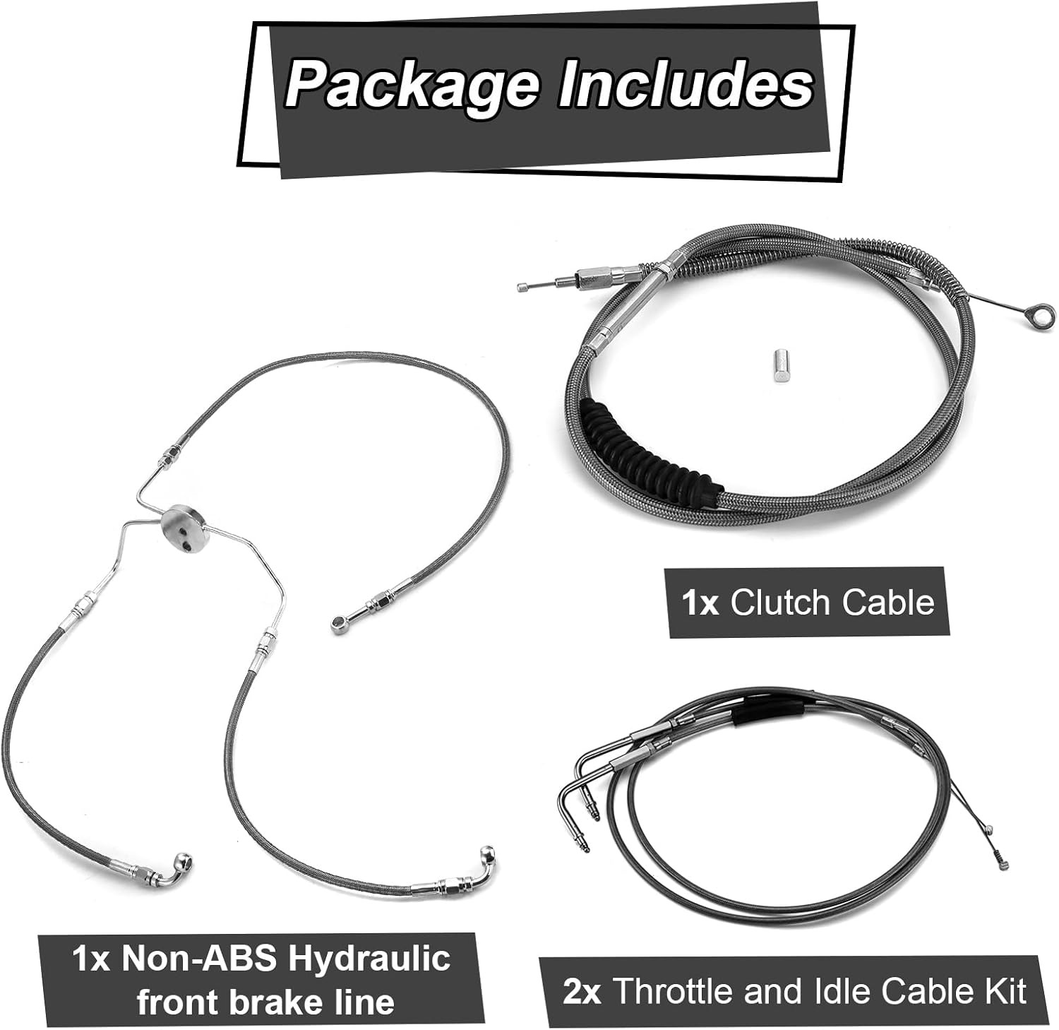 Mofun Front Brake Line Non-ABS & Throttle and Idle Cable Kit & Clutch Cable Compatible with Harley Touring Electra Glide Non-ABS 1996-2007, Fit 12"-14" Handlebar Black