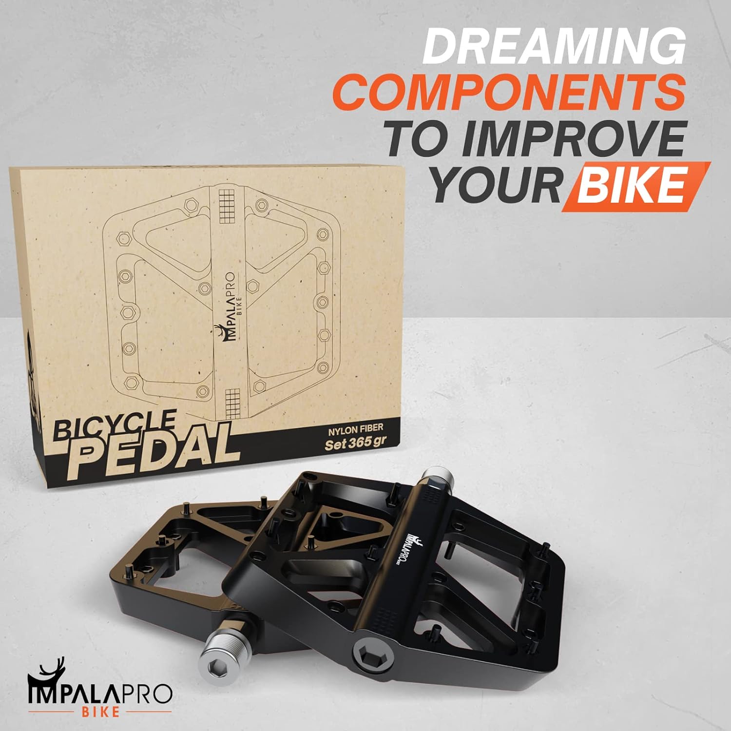 IMPALAPRO - Bike Pedals Nylon Fiber Selaed Bearing 9/16" - Non-Slip Flat Pedals - Lightweight and Wide Flat Platform Cycling Pedals for BMX Road MTB E-Bike