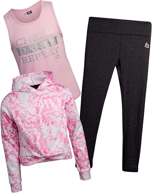 RBX Girls’ Active Pants Set 3 Piece Fleece Hoodie, Tank