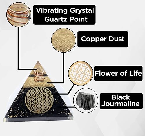 Miniatura 2 de Black Tourmaline Orgonite Pyramid W/Flower of Life Healing Crystal Pendant, Pyramid Crystal Gemstone Pyramid for Meditation, Motivation, Positivity