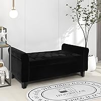 Vista 25 de Babion Banco otomano de almacenamiento con brazos, banco de extremo de cama para dormitorio, banco de almacenamiento con botones para entrada, sala