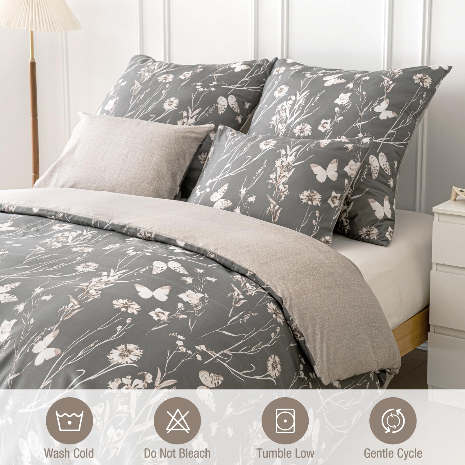 Tokokimo Grey King Size Duvet Cover Sets, 3pcs Bedding Sets Reversible Color - Image 4