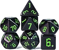 Vista 9 de Juego de dados DND de 7 dados poliédricos con una bolsa de dados de cuero, juego de dados D&D para juegos de mesa RPG (negro)