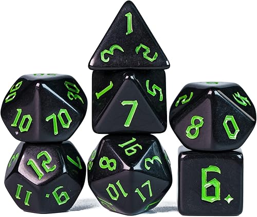 Miniatura 9 de Juego de dados DND de 7 dados poliédricos con una bolsa de dados de cuero, juego de dados D&D para juegos de mesa RPG (negro)